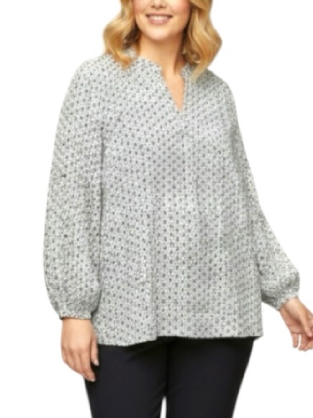 Adrianna Papell Floral Blouse Black White 3XL Balloon Sleeve Flowy Relaxed Fit